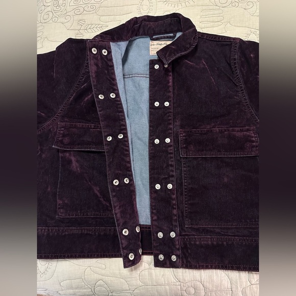 NWT We The Free Suzy Flocked Denim Jacket XS Wine - Picture 8 of 11